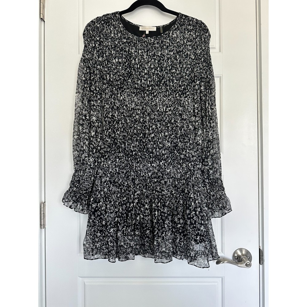 LoveShackFancy Scarlett Mini Dress, Ruched Chiffon, Evening Sky Star Black |  XS - Picture 4 of 6